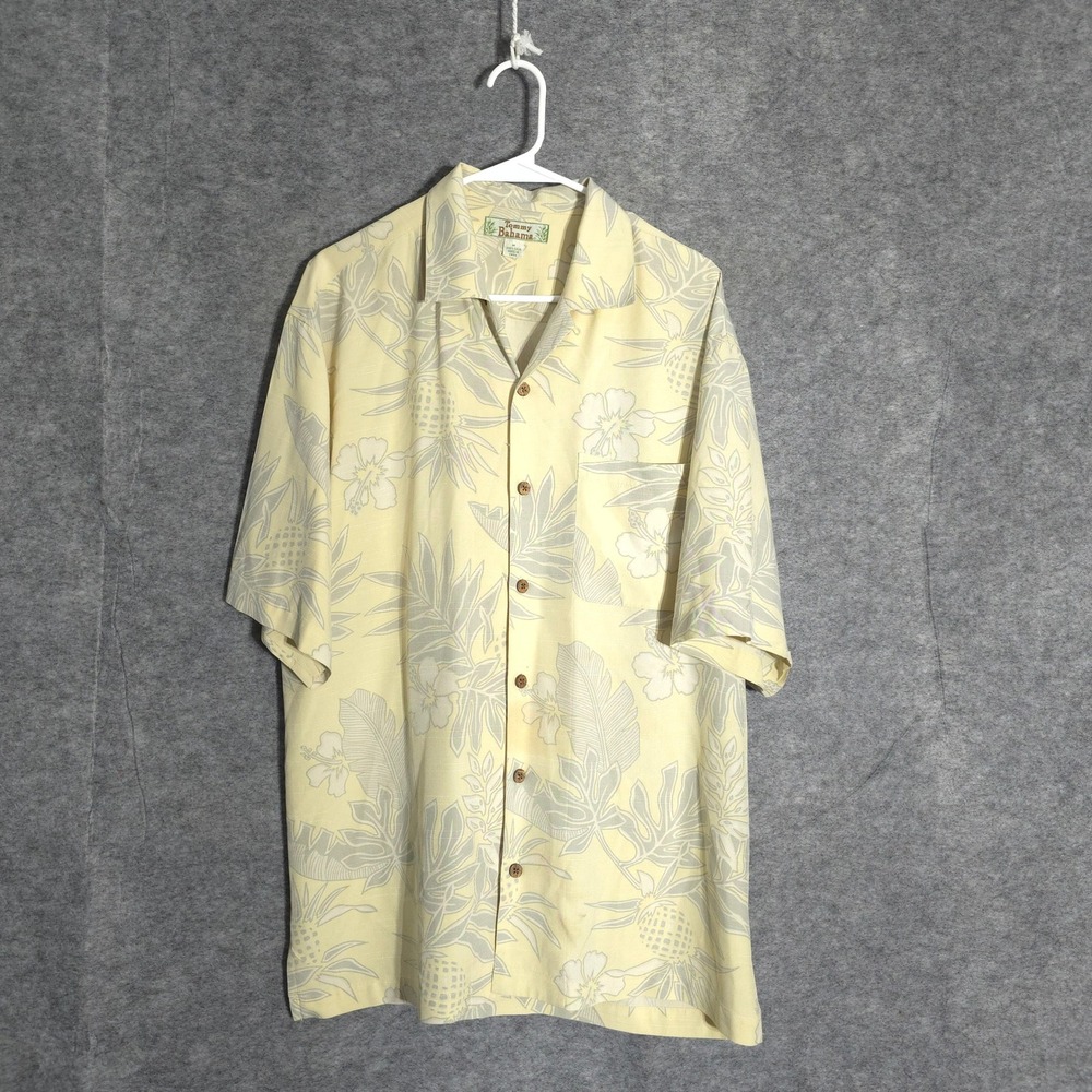 Tommy Bahama Silk Shirt‎ Mens M Yellow Tropical Pineapple Floral Camp Button Up